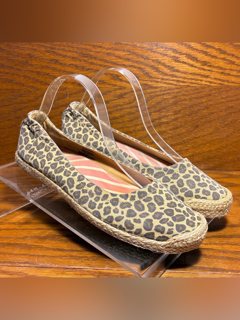 Sperry Leopard Print Espadrille Ballet Flats Canvas Size 7